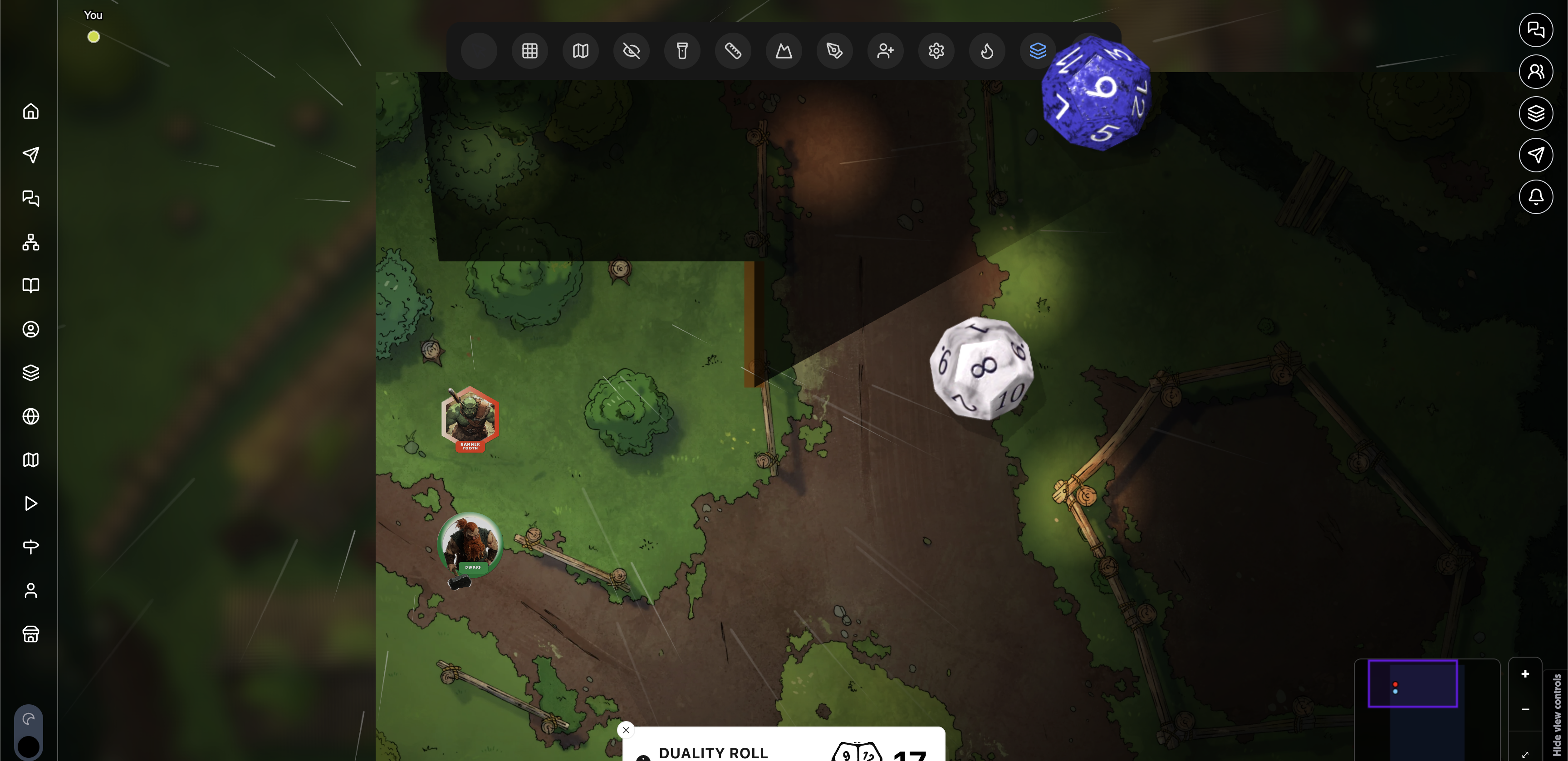 PostRoll's cinematic virtual tabletop running in a web browser
